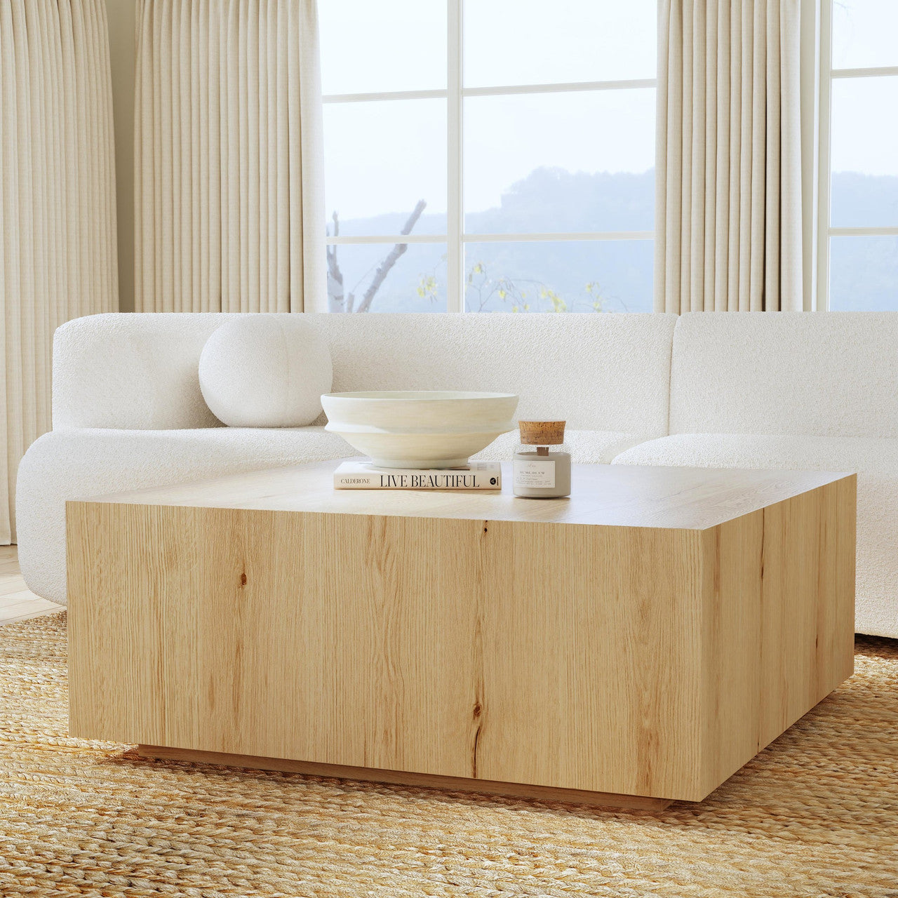 Layne Solid Wood Square Coffee Table w Casters - True Natural