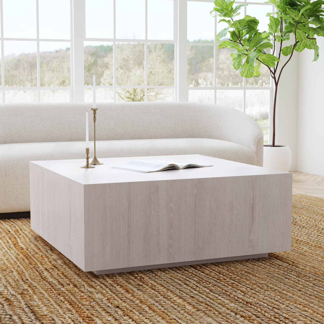 Layne Solid Wood Square Coffee Table w Casters - Milk White