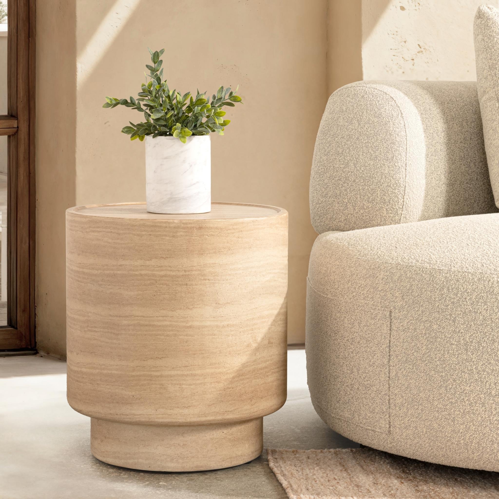 Mckenna Outdoor End Table - Beige - Travertine