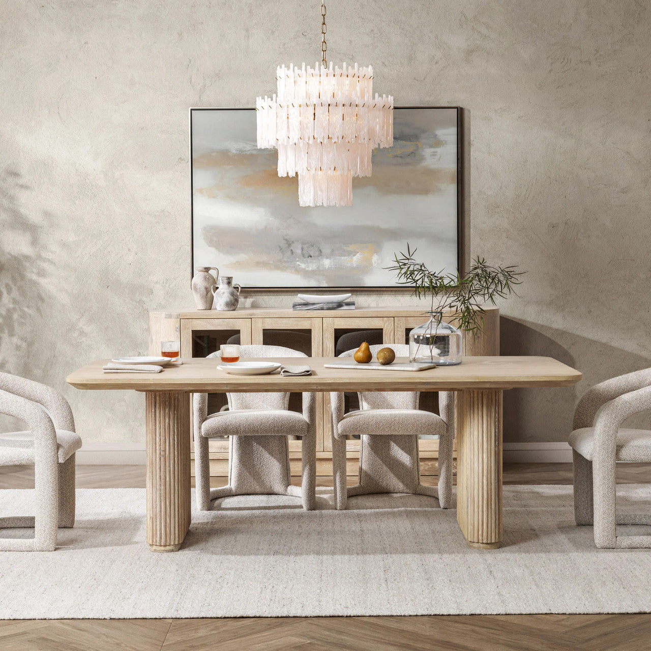 Travelle Cream Washed Oak Wood Rectangle Dining Table 84"