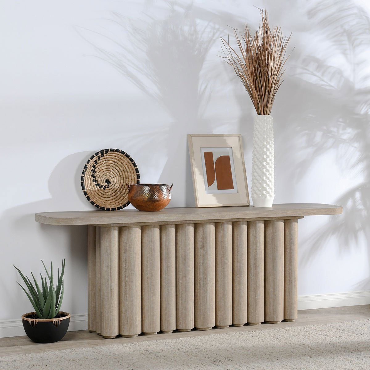 Tiber Solid Wood Rectangle Console Table - Cream Washed