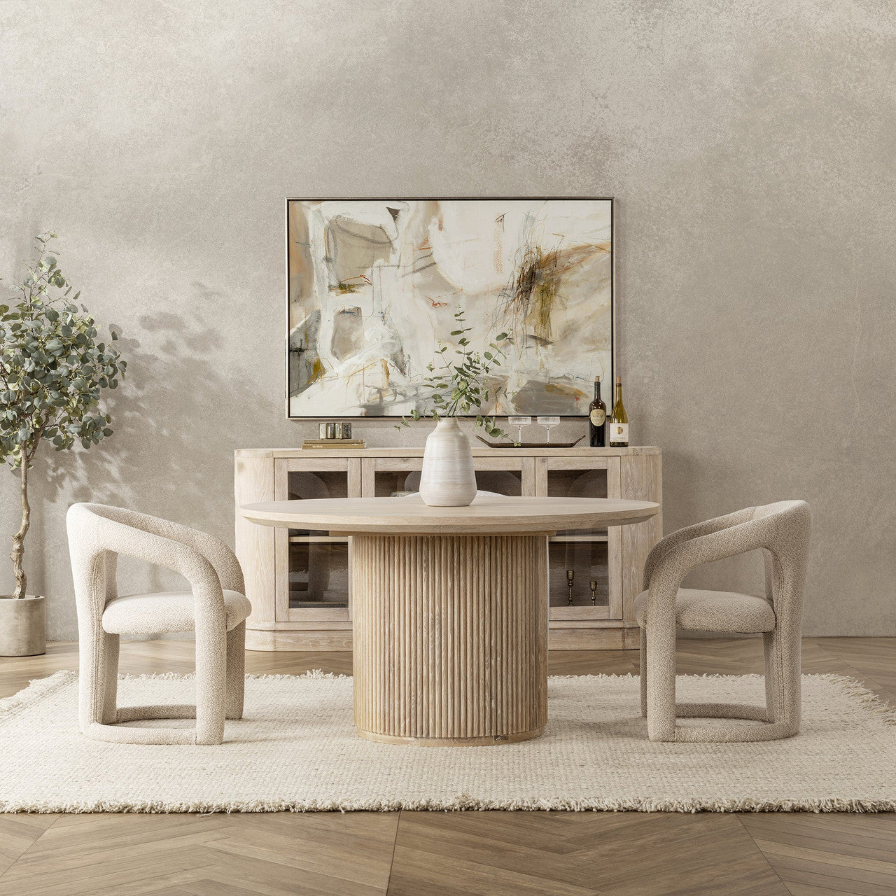 Travelle Cream Washed Oak Wood Round Dining Table 55"