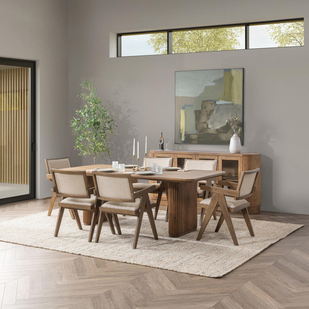 Travelle Tawny Brown Oak Wood Rectangle Dining Table 84"