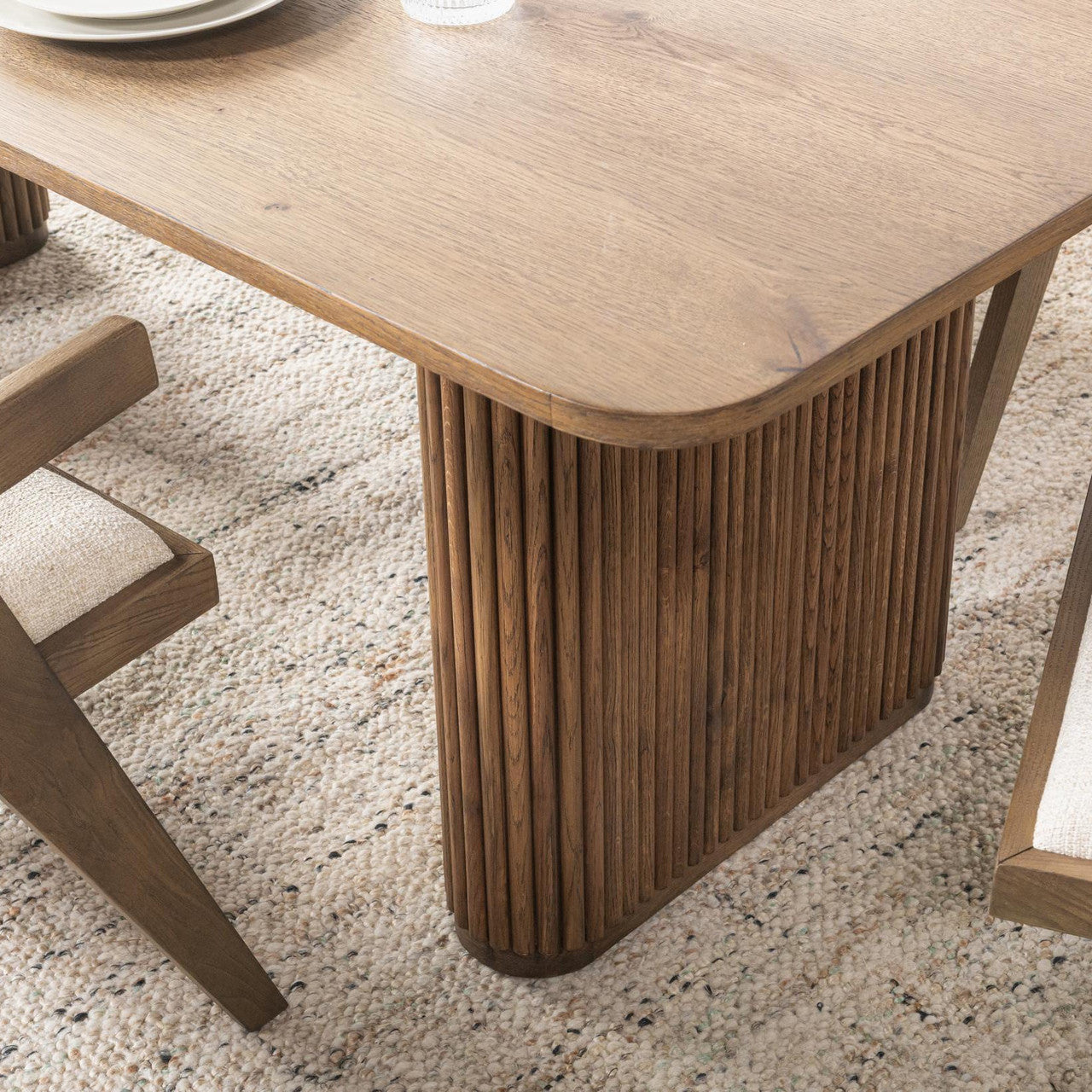 Travelle Tawny Brown Oak Wood Rectangle Dining Table 84"