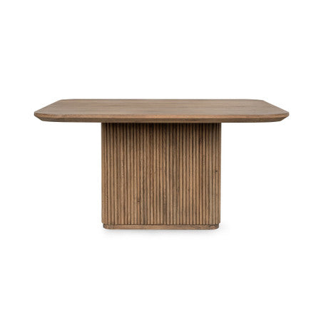Travelle Brown Oak Wood Square Pedestal Dining Table 60"