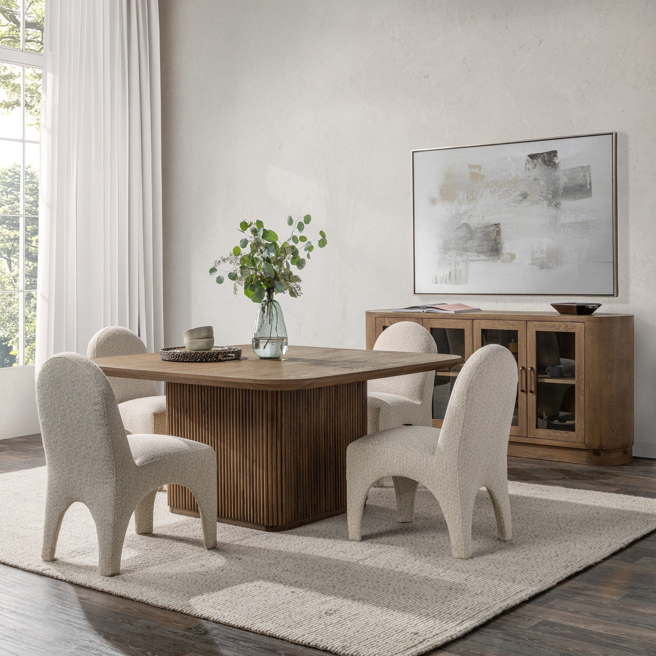 Travelle Brown Oak Wood Square Pedestal Dining Table 60"