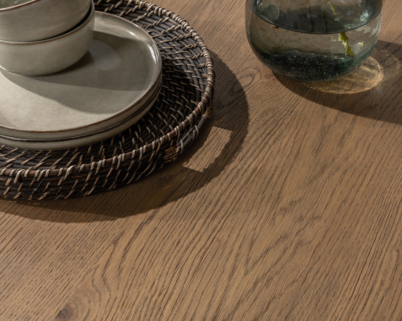Travelle Brown Oak Wood Square Pedestal Dining Table 60"