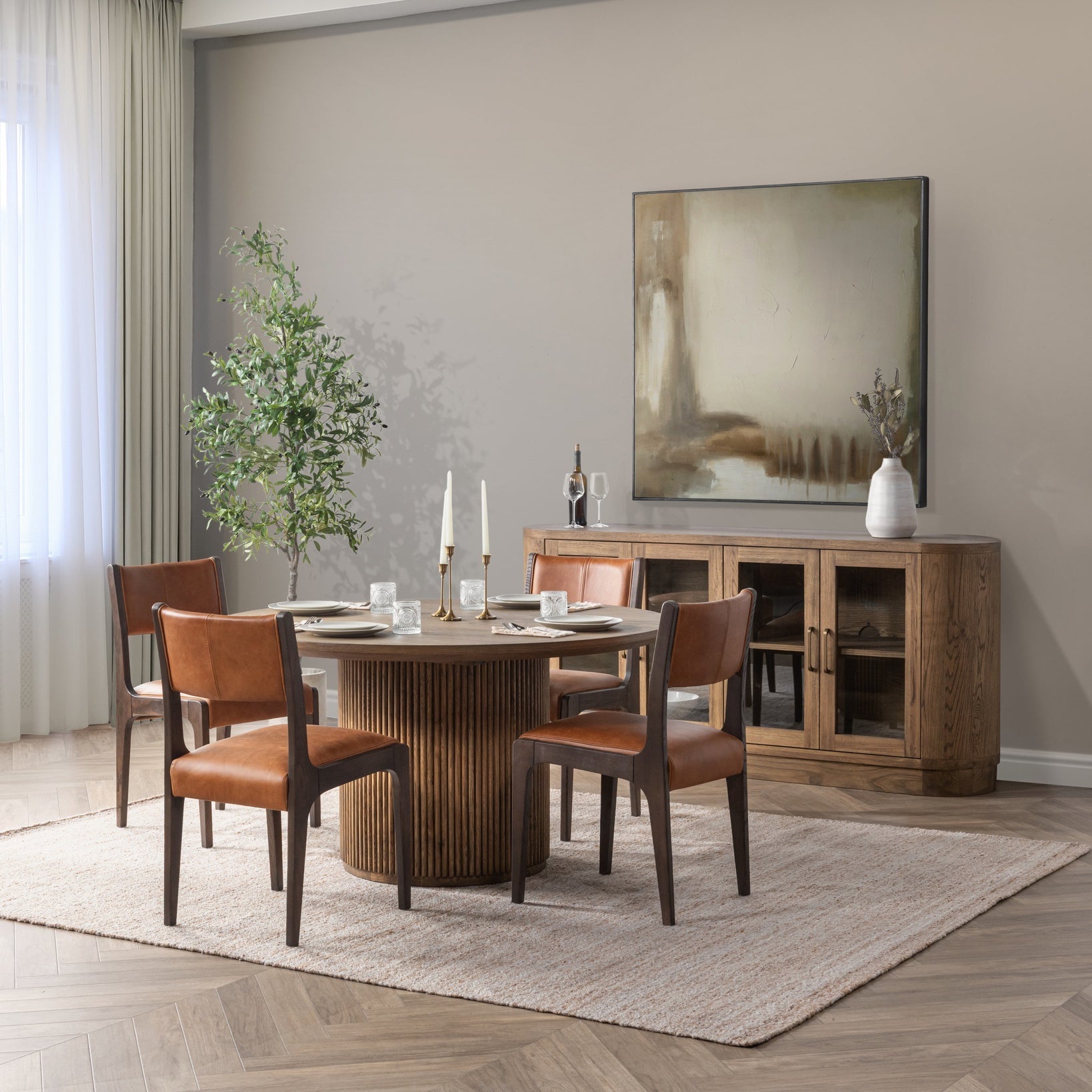 Vander Solid Wood Round Dining Table - Tawny Brown