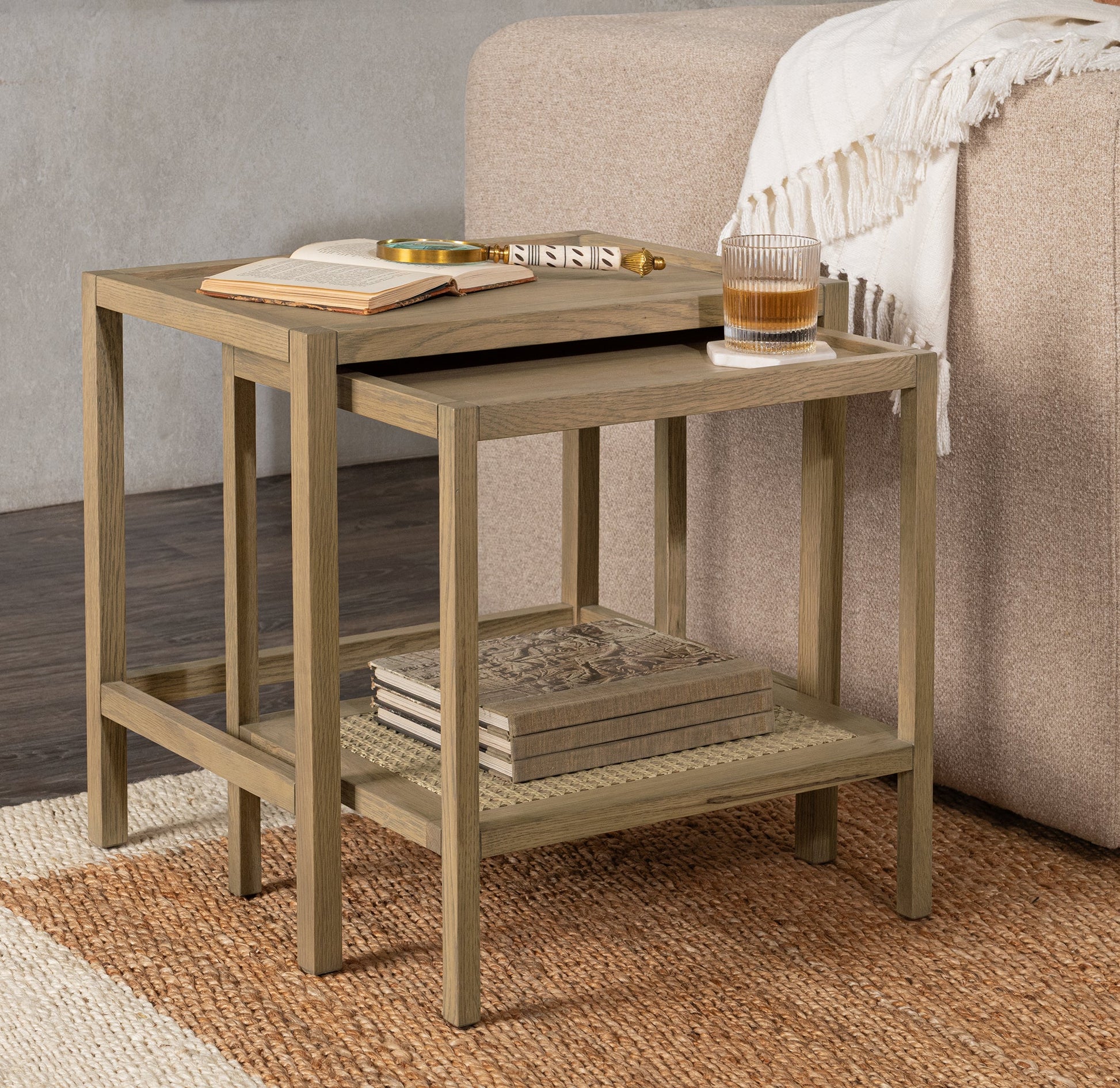 Devin Nesting Accent Tables - Khaki Mist - Latte Brown