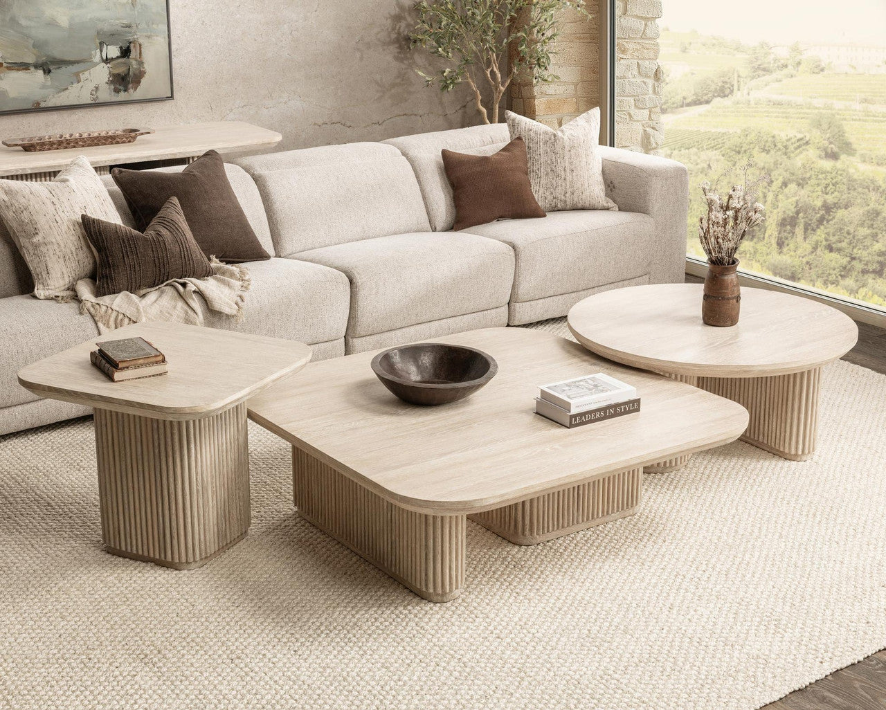 Travelle Cream Wash Oak Wood Square Coffee Table 48"