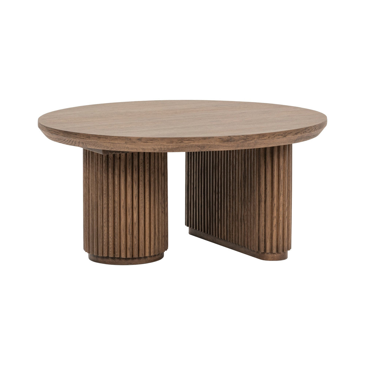 Travelle Brown Oak Wood Round Coffee Table 38"