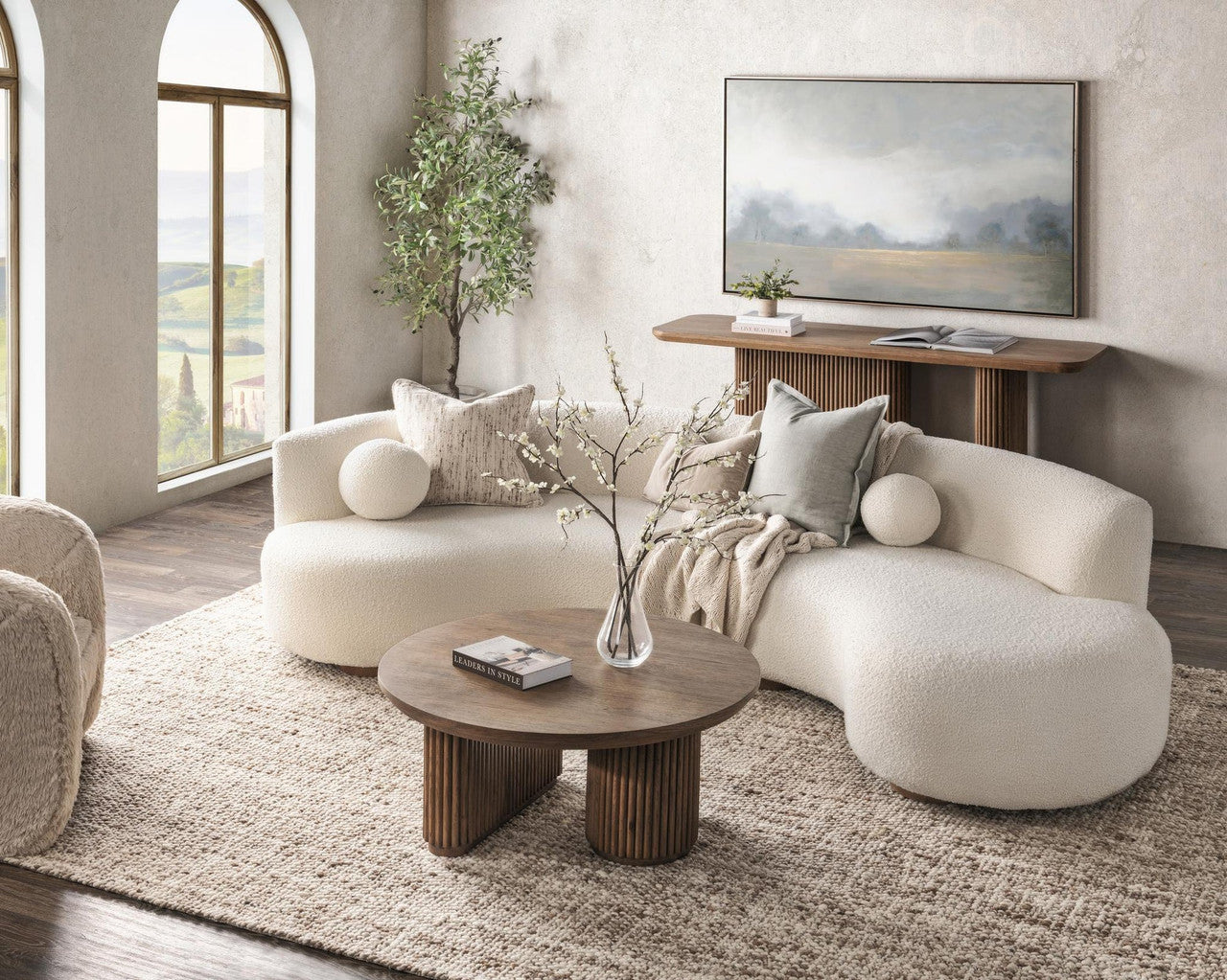Travelle Brown Oak Wood Round Coffee Table 38"