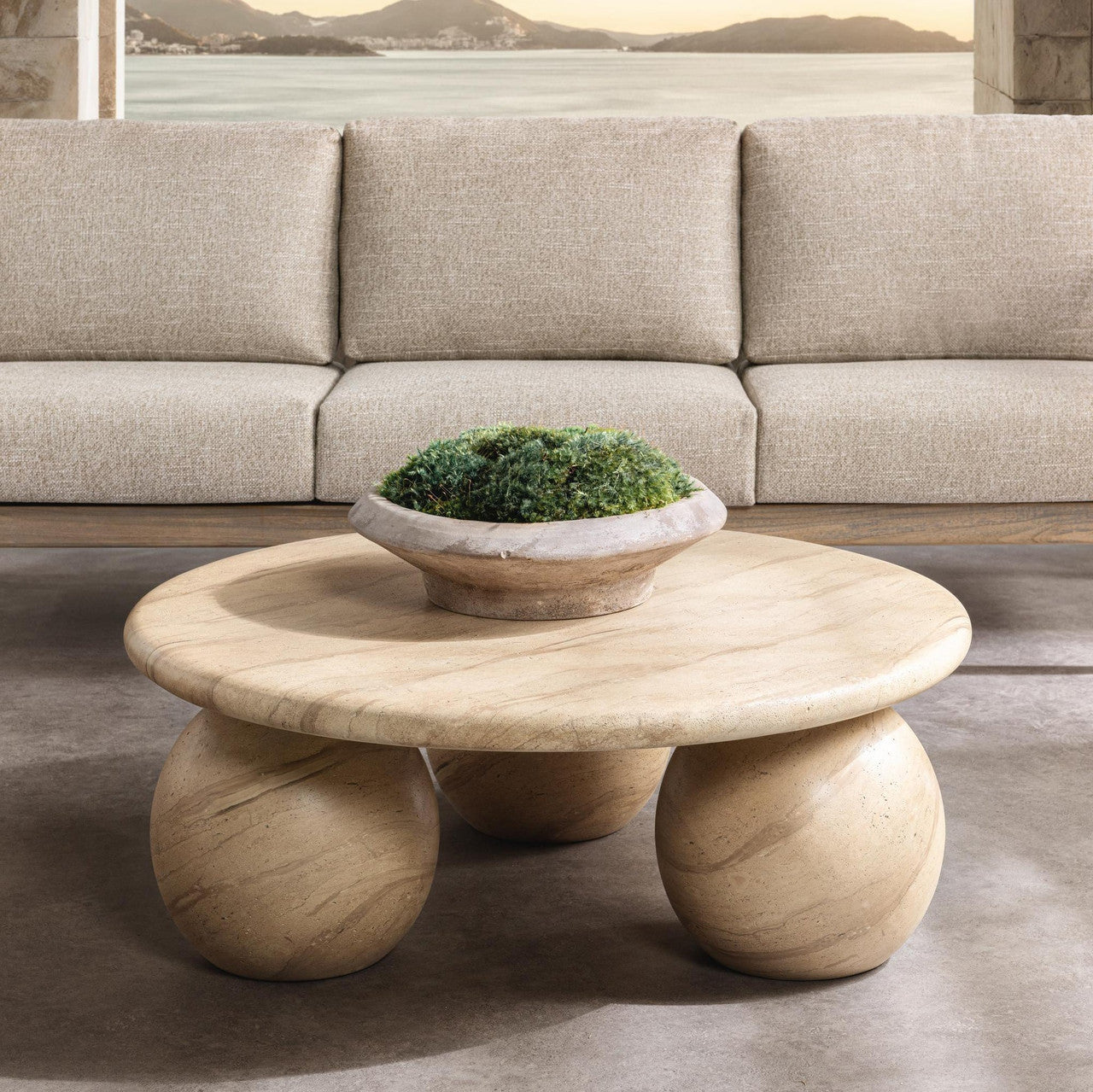 Elaria Beige Outdoor Round Coffee Table