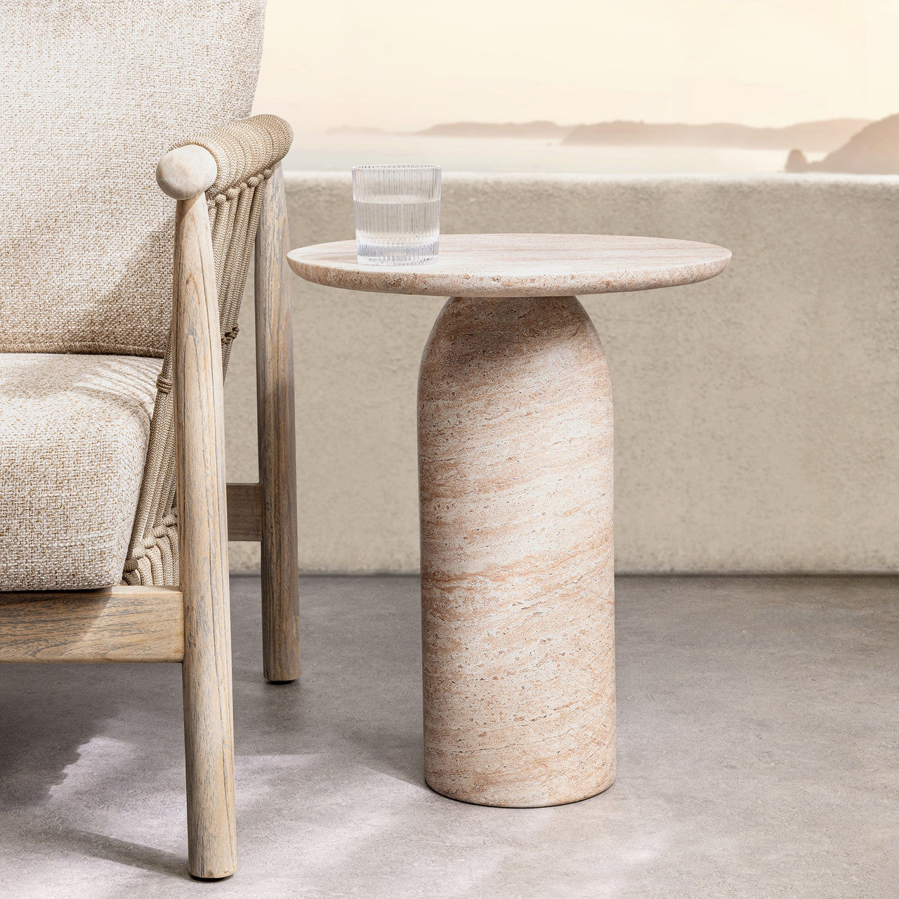 Sana Beige Outdoor Round Accent Table