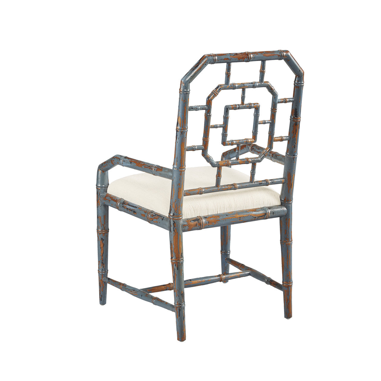 Chippendale Geometric Back Aged Blue Arm Chair