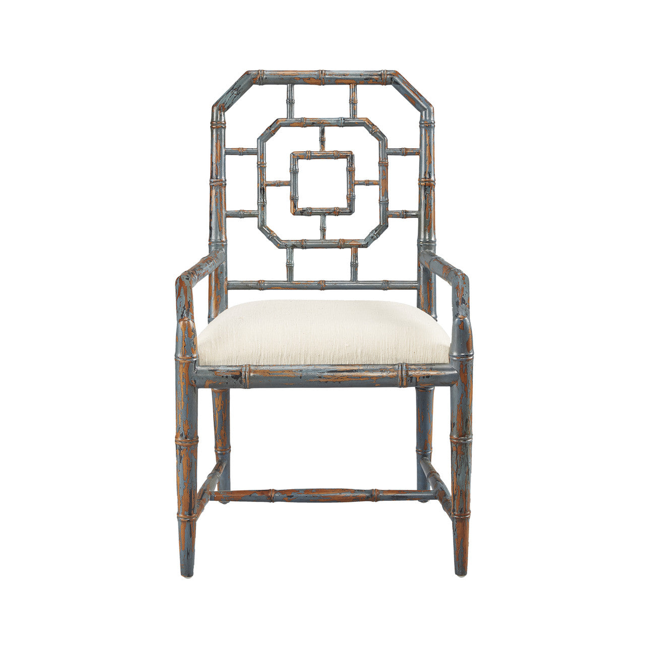 Harbin Chippendale Geometric Back Aged Blue Arm Chair