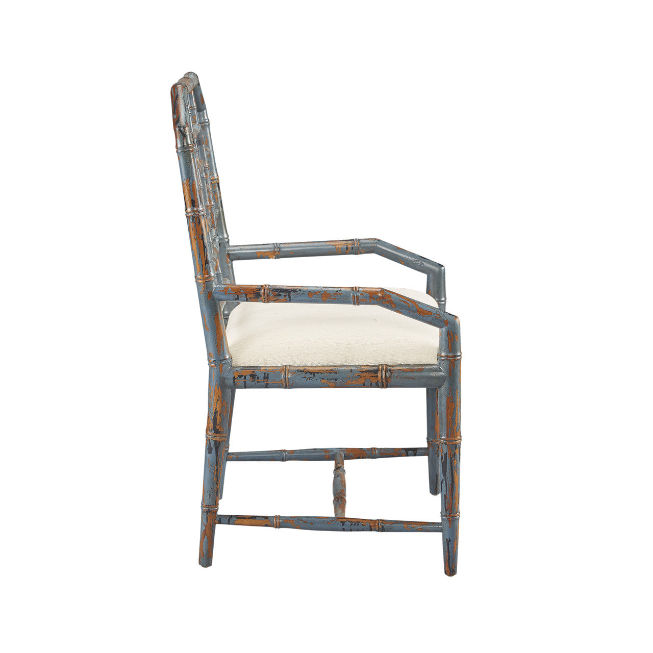 Chippendale Geometric Back Aged Blue Arm Chair