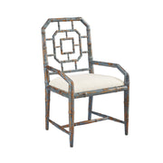 Chippendale Geometric Back Aged Blue Arm Chair