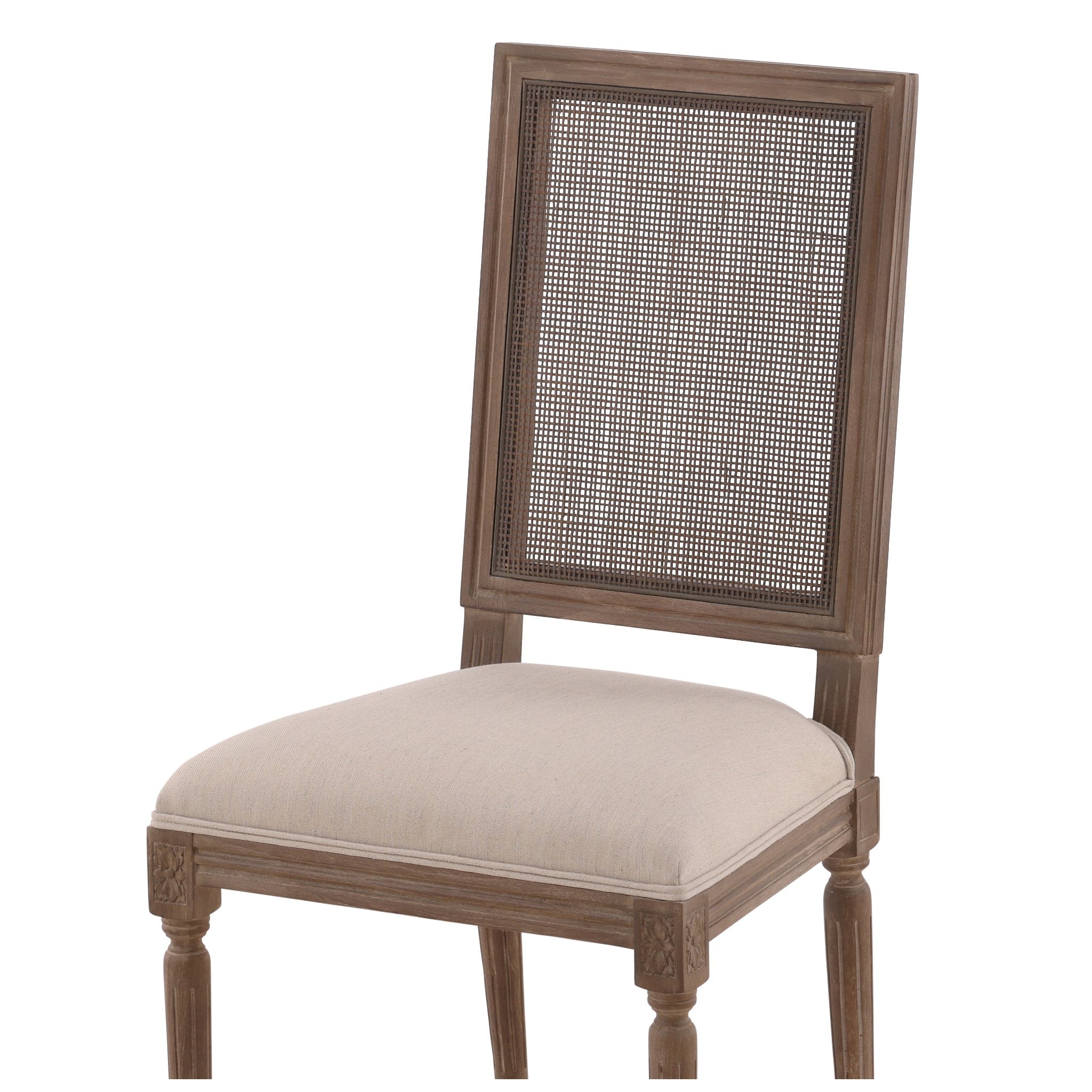 Linen & Oak Caned Back Side Chair detail view by Furniture Classics at ZIN Home