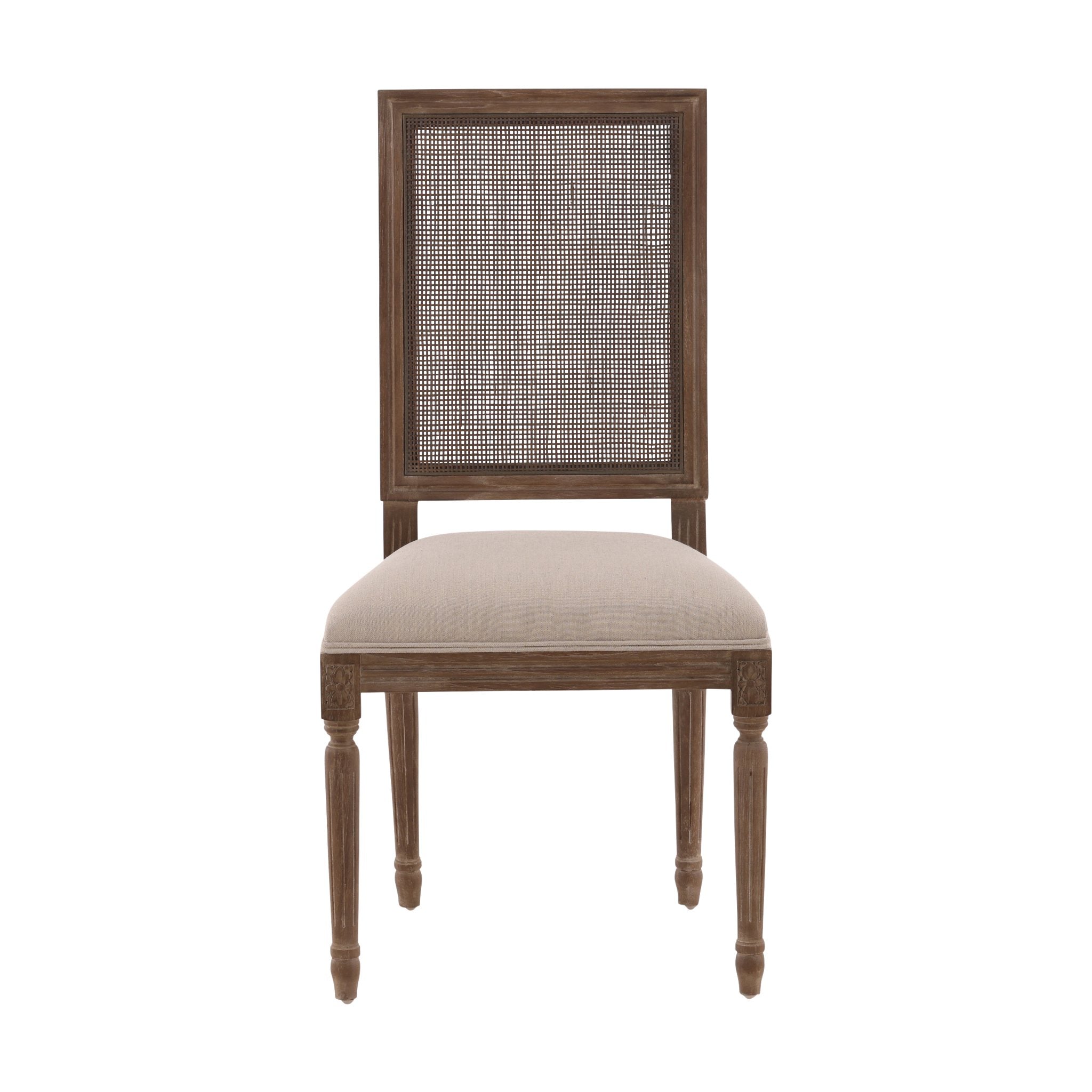 Linen & Oak Caned Back Side Chair detail view by Furniture Classics at ZIN Home