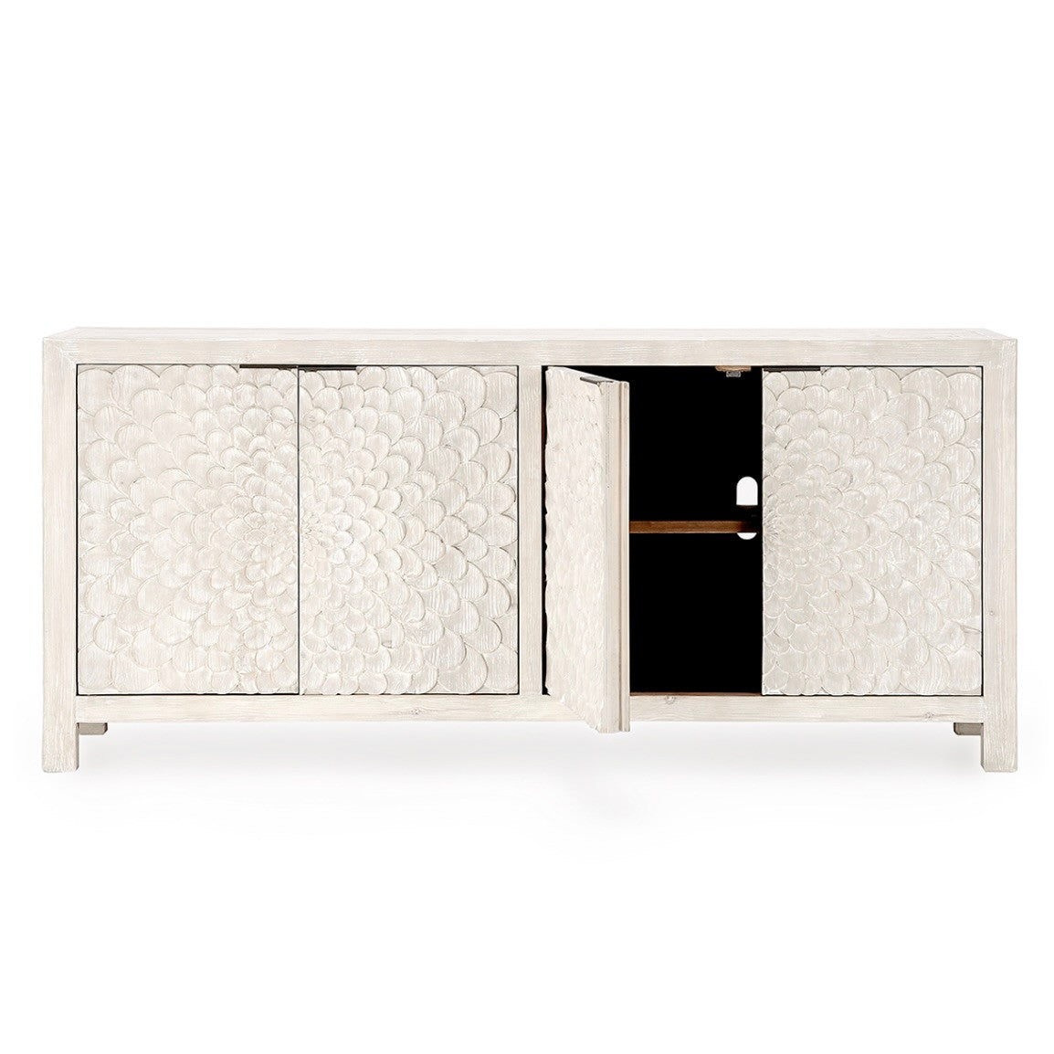 Astrid 4-Door Reclaimed Wood Sideboard in Vintage Cream 86"