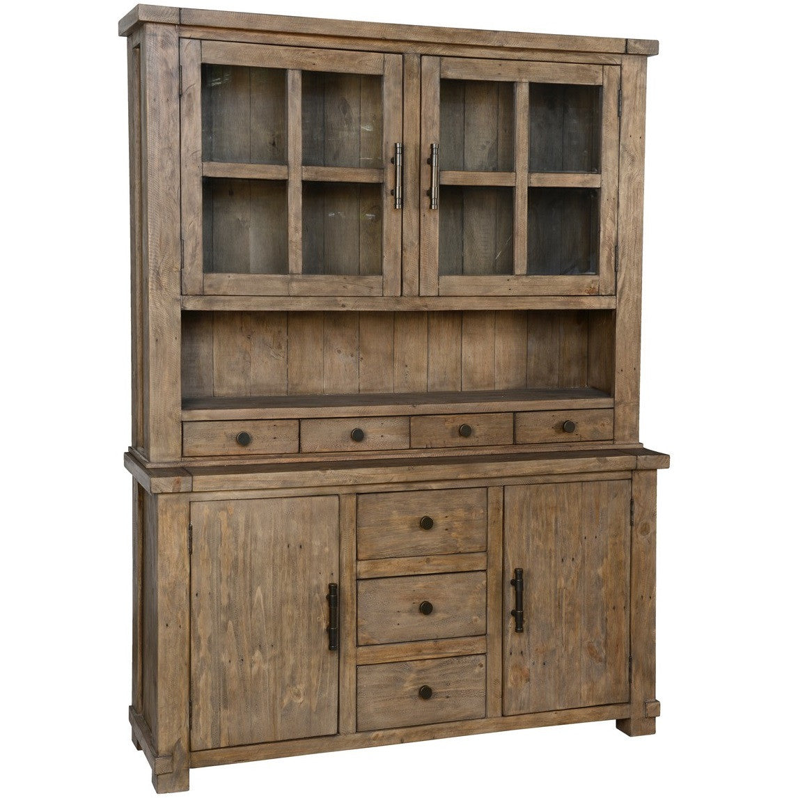 Farmhouse Reclaimed Wood Sideboard with Hutch Cabinet