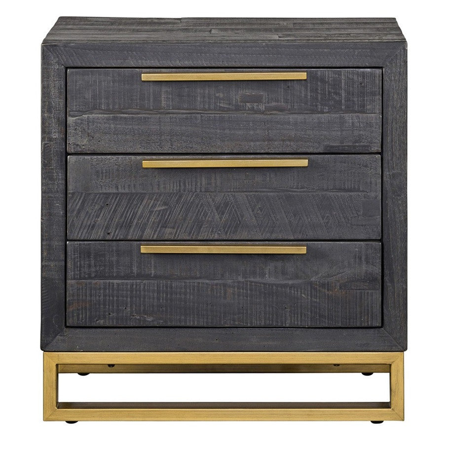 Elle Brass Leg Reclaimed Wood 3 Drawers Nightstand