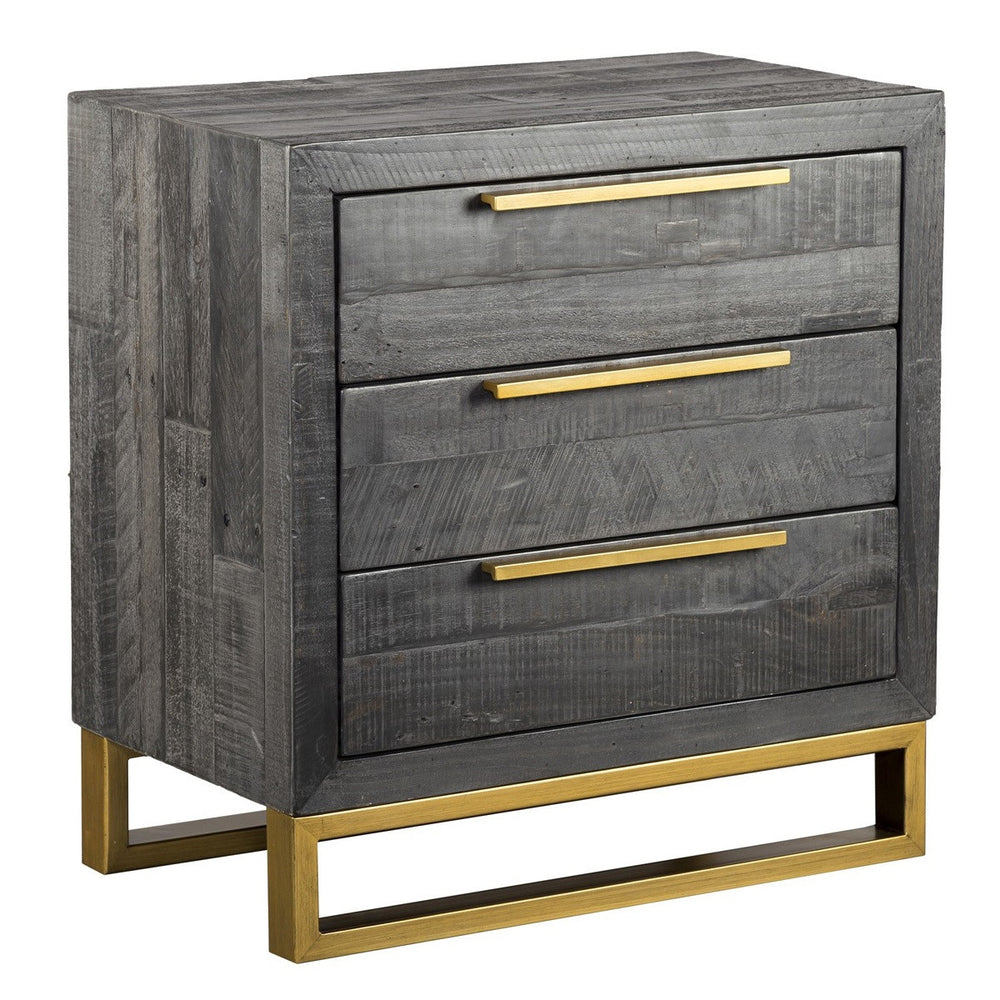 Elle Brass Leg Reclaimed Wood 3 Drawers Nightstand