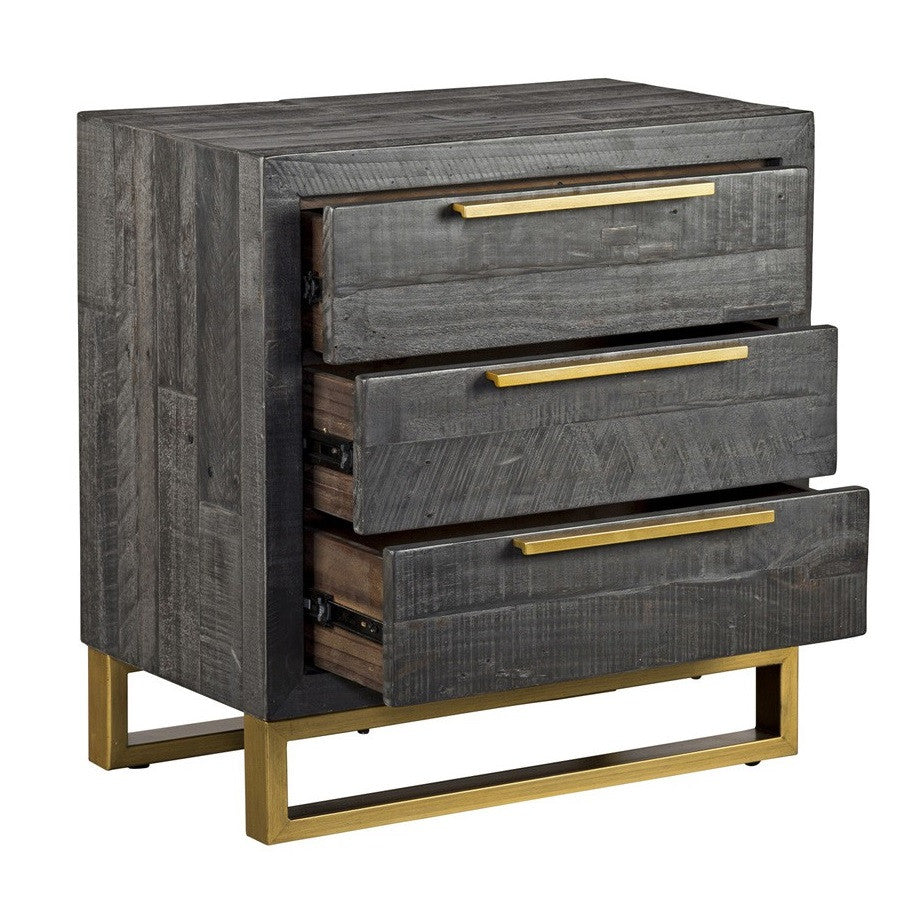 Elle Brass Leg Reclaimed Wood 3 Drawers Nightstand