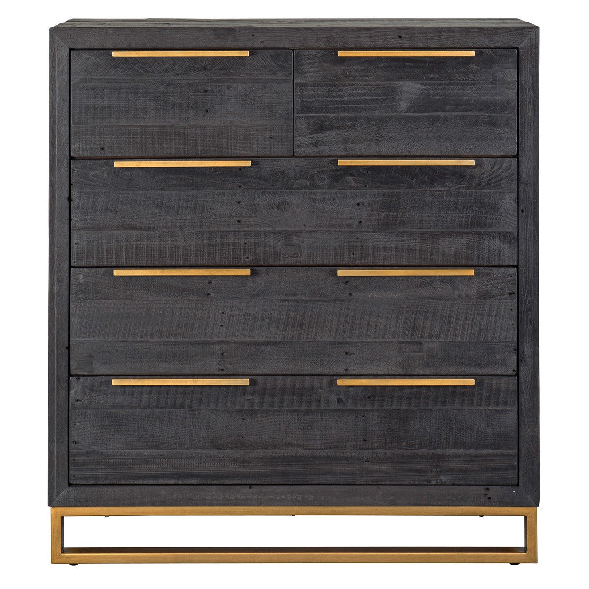 Elle Brass Leg Reclaimed Wood 5 Drawer Chest of Drawers, Black