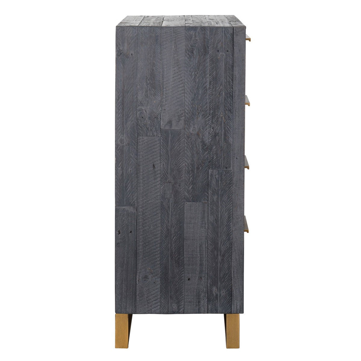 Elle Brass Leg Reclaimed Wood 5 Drawer Tall Dresser, Black