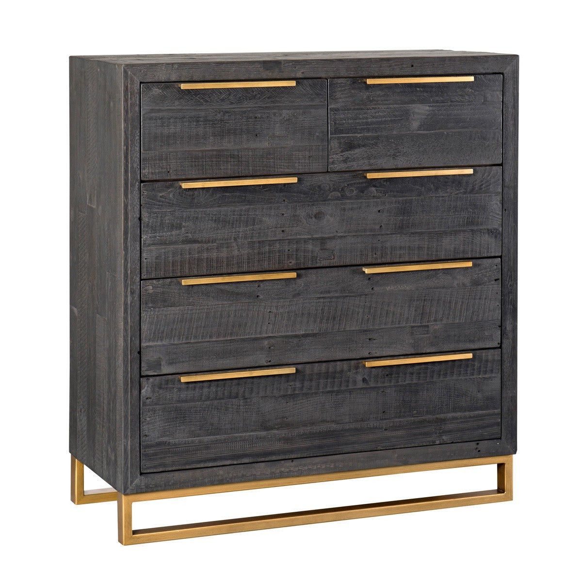 Elle Brass Leg Reclaimed Wood 5 Drawer Chest, Black