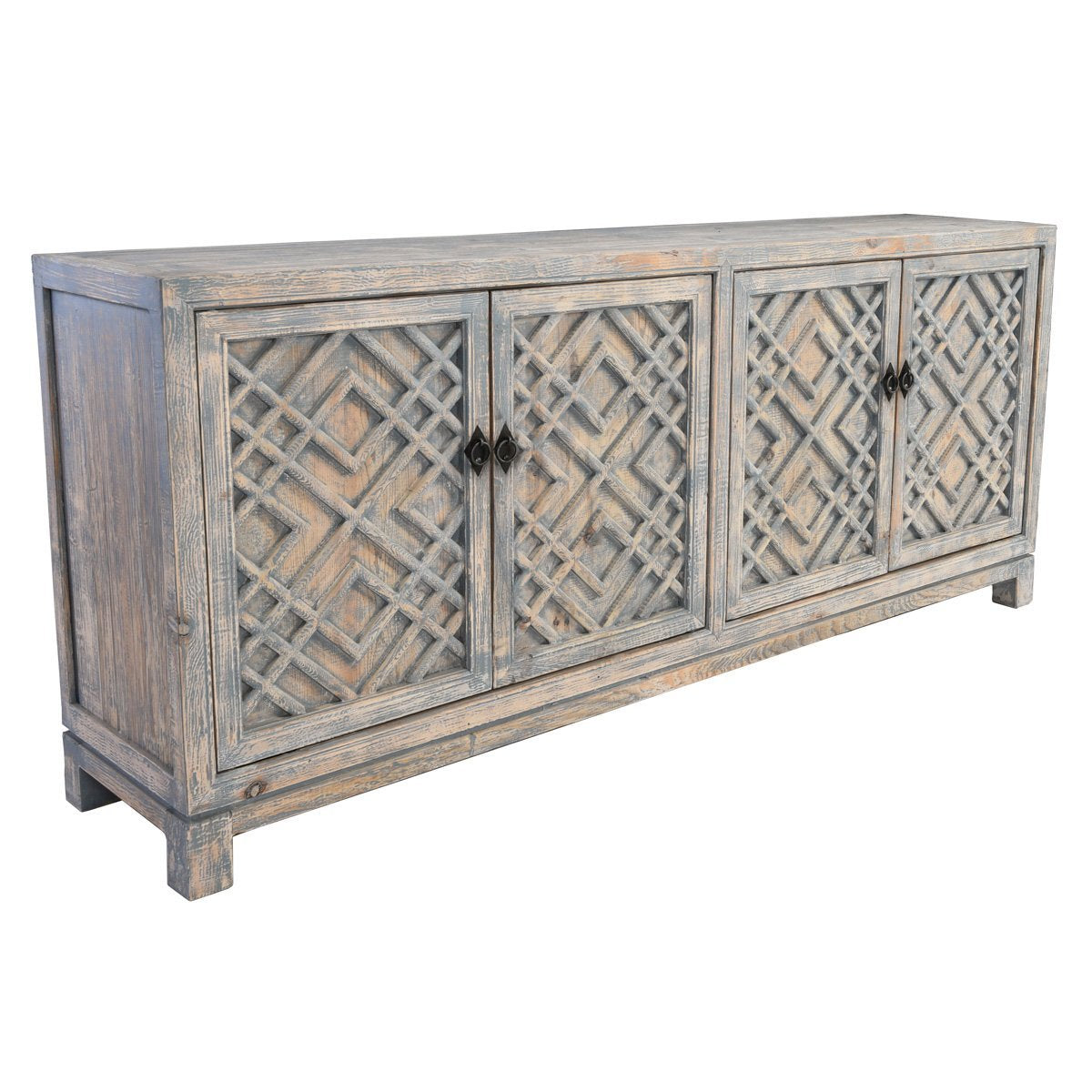Antigua 4 Door Cabinet - Timeworn Gray - Antique Blue