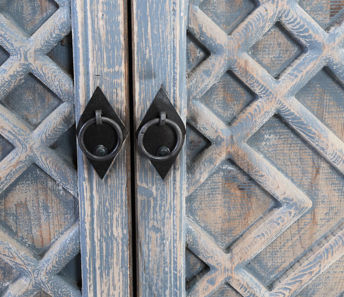 Antigua 4 Door Cabinet - Timeworn Gray - Antique Blue