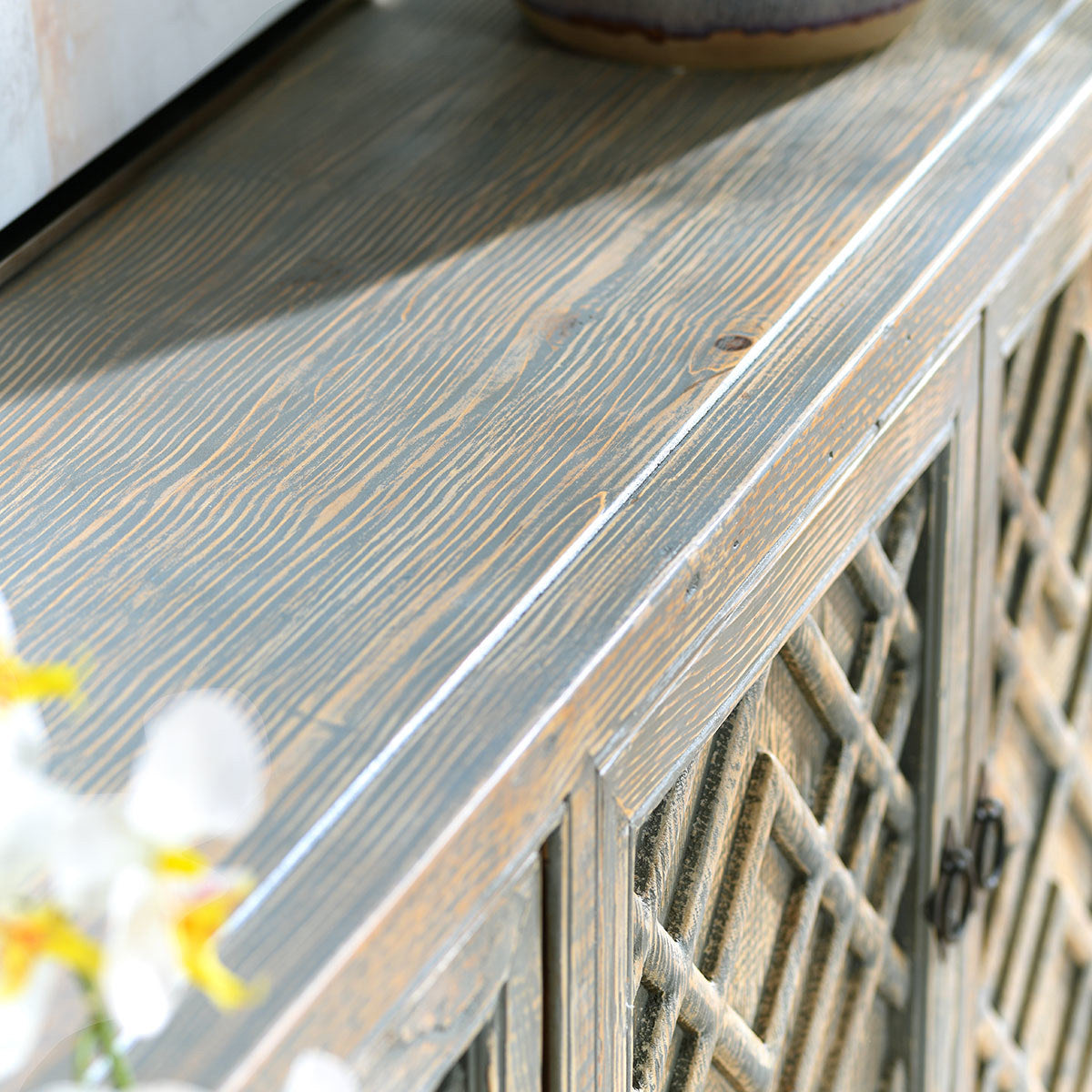 Antigua 4 Door Cabinet - Timeworn Gray - Antique Blue