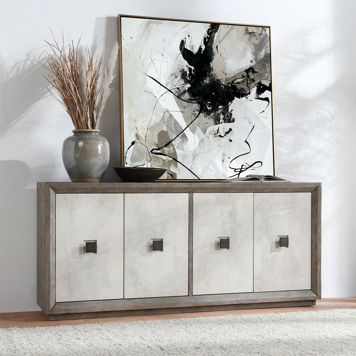 Denver 4 Door Cabinet Distressed - Gray/Antique White - Distressed Gray/Antique White