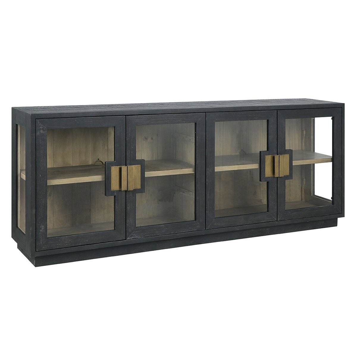 Larry Reclaimed Wood 4 Glass Door Media Cabinet 90"