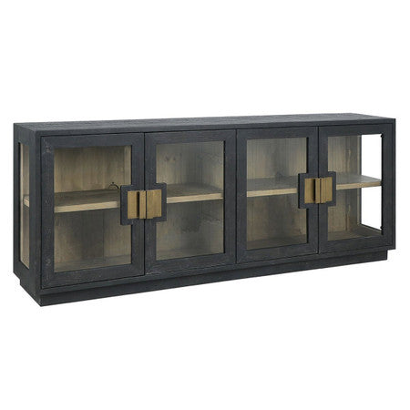 Larry Reclaimed Wood 4 Glass Door Media Cabinet 90"