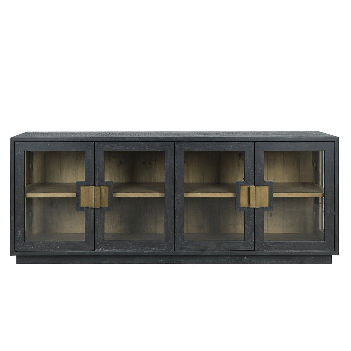 Larry Reclaimed Wood 4 Glass Door Media Cabinet 90"