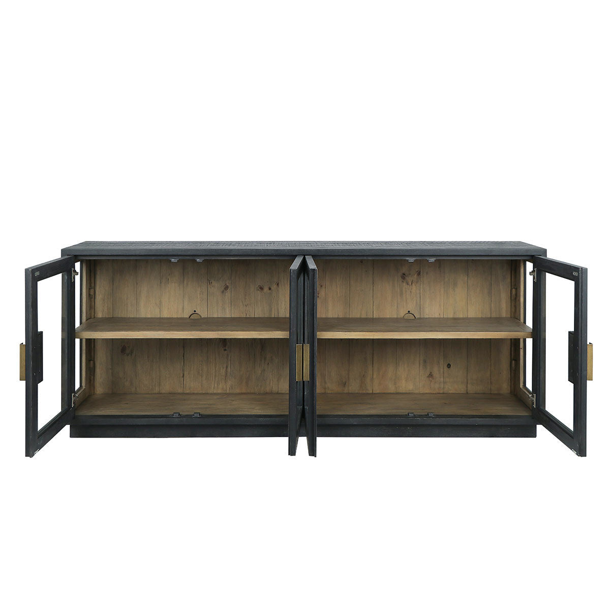 Larry Reclaimed Wood 4 Glass Door Media Cabinet 90"