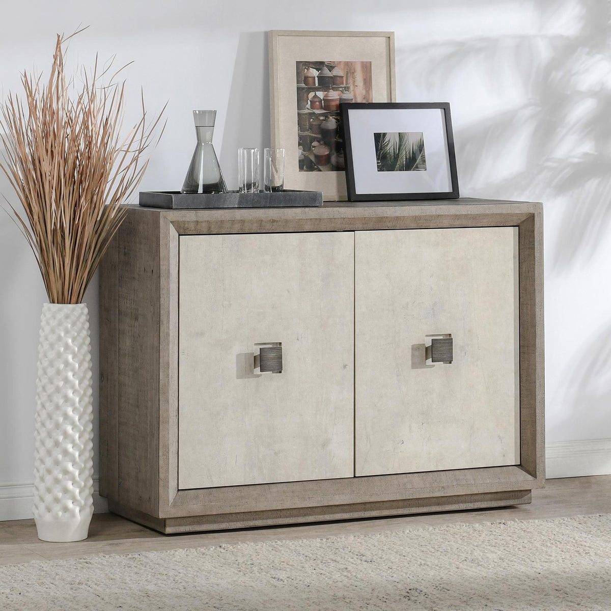 Denver 2 Door Cabinet Distressed - Gray/Antique White