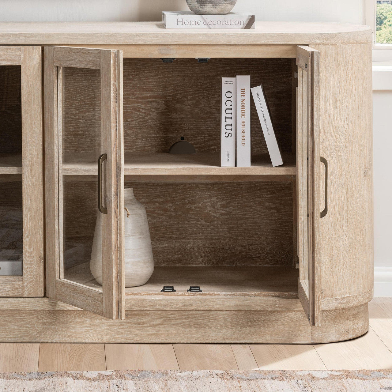 Travelle Cream Wash Oak Wood 4 Door Oval Buffet 78"