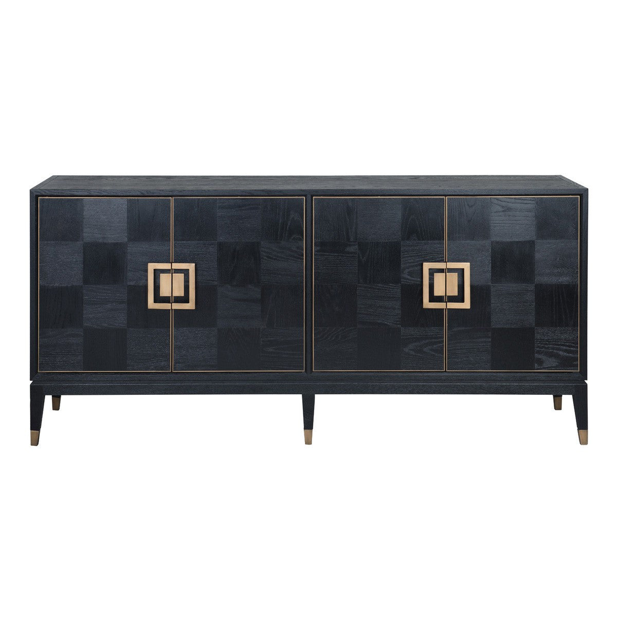 Art Deco Black Oak Wood Sideboard with Brass