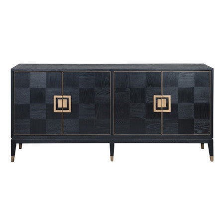 Art Deco Black Oak Wood Sideboard with Brass