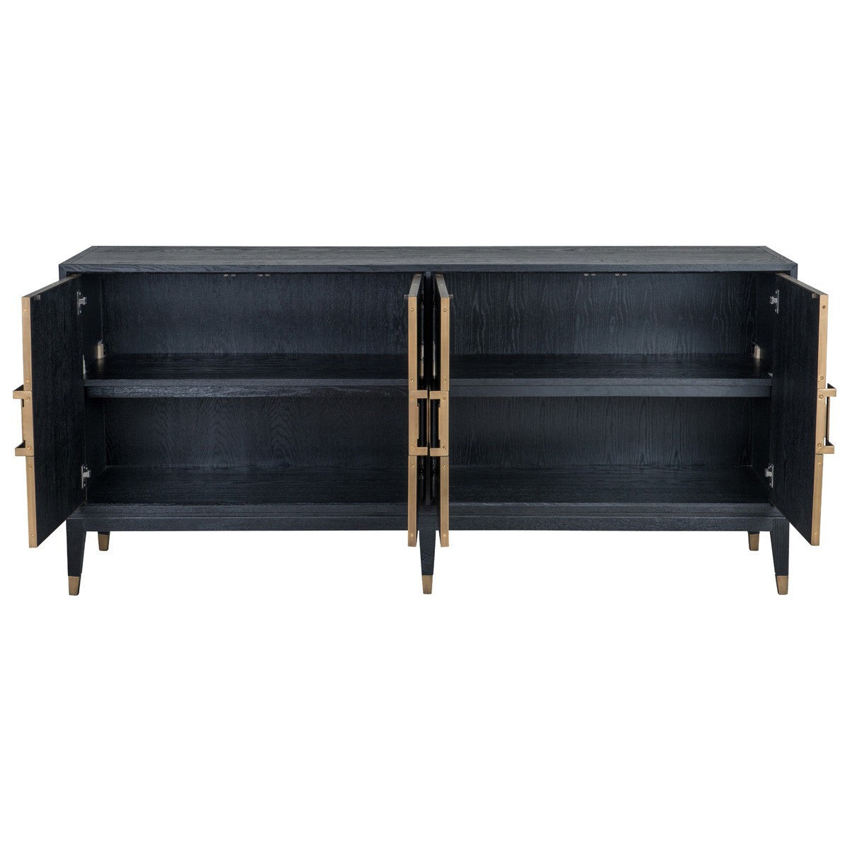 Art Deco Black Oak Wood Sideboard with Brass