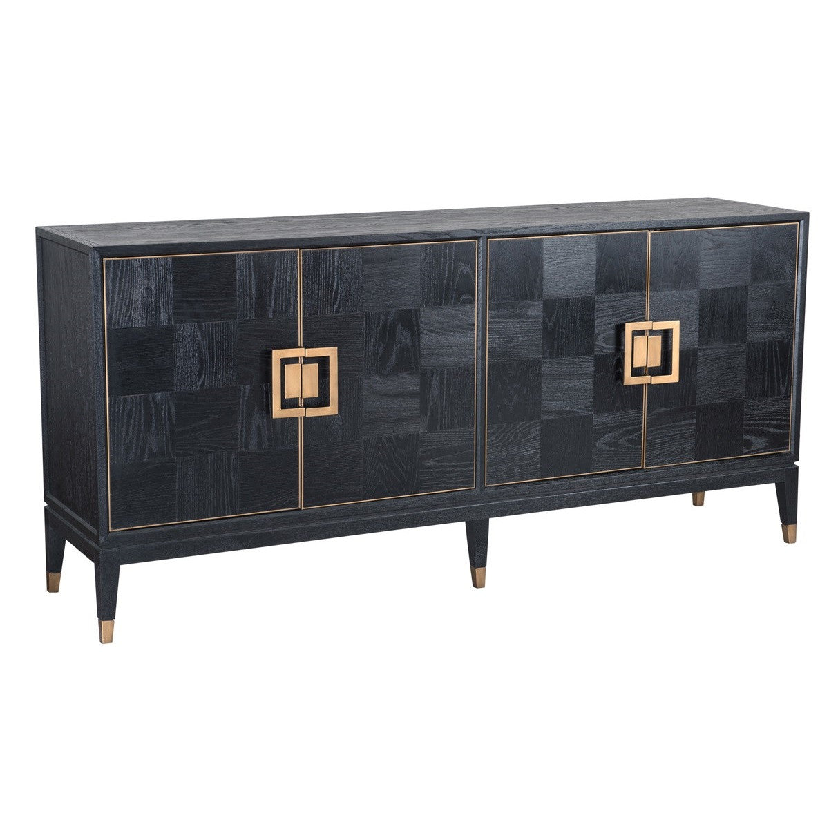 Art Deco Black Oak Wood Sideboard with Brass
