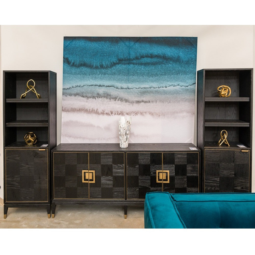 Art Deco Black Oak Wood Sideboard with Brass
