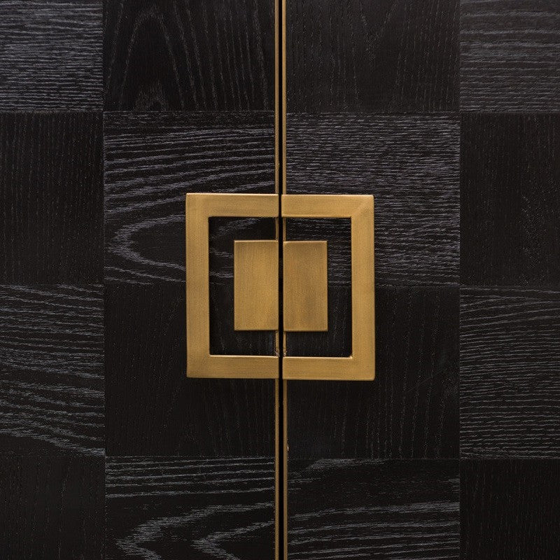 Art Deco Black Oak Wood Sideboard with Brass