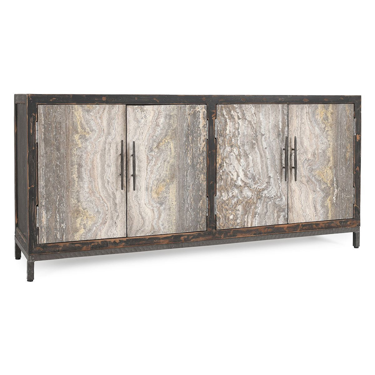 Lisbon 4 Door Cabinet - Weathered Black/Travertine