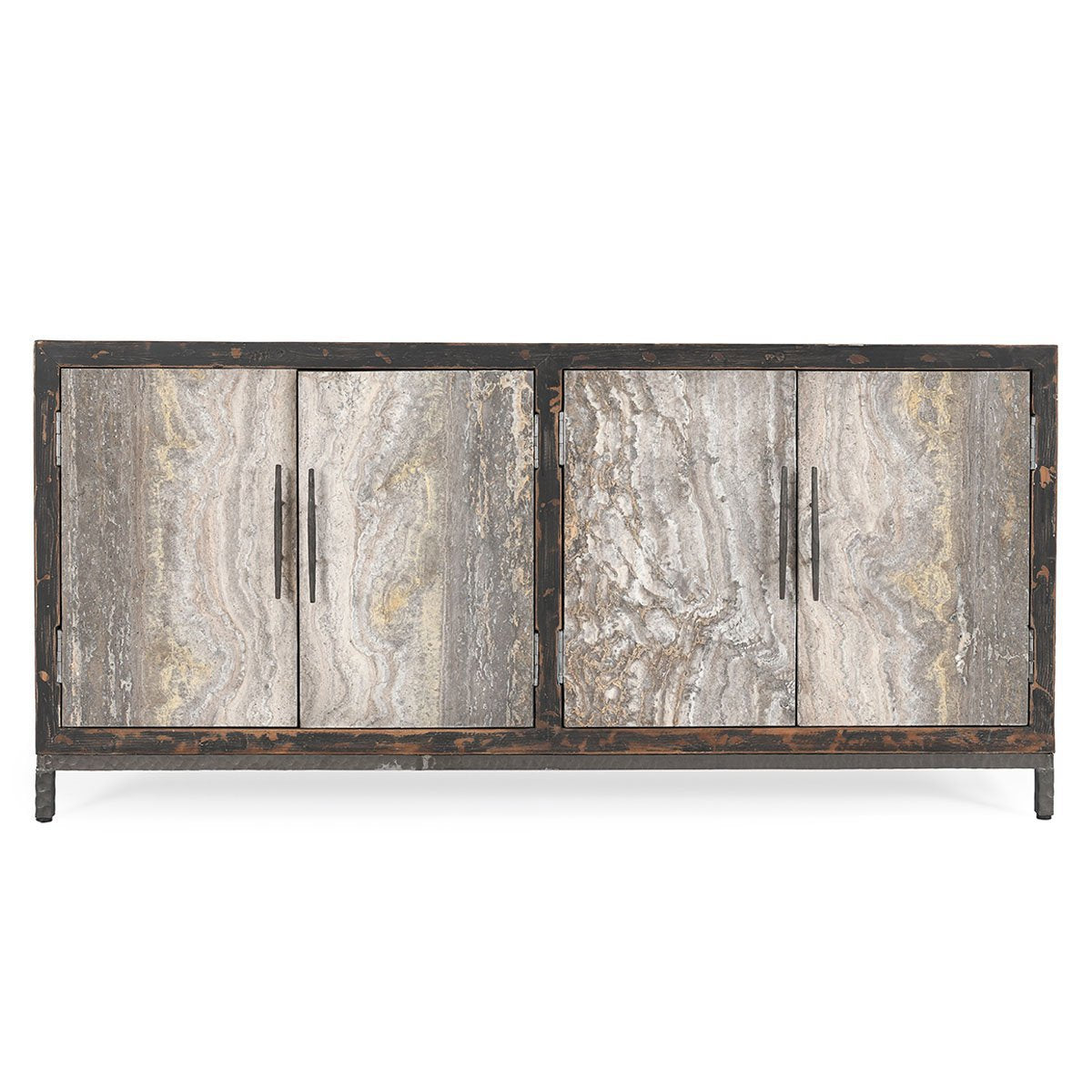 Lisbon 4 Door Cabinet - Weathered Black/Travertine